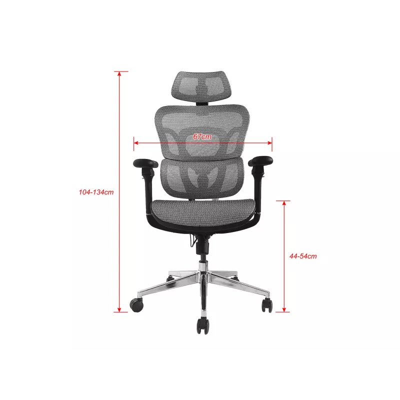 Equip Ergonomic Premium-Bürostuhl mit Kopfstütze und Armlehnen, Grau