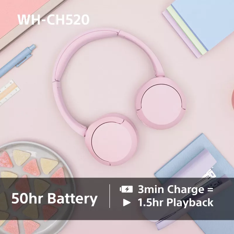 Sony WHCH520P.CE7, kabellos, 20 - 20000 Hz, Telefonate/Musik, 147 g, Headset, Pink