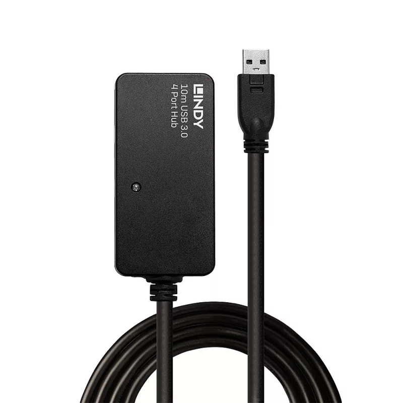 Lindy 43159 USB 3.0 Aktiv-Verlängerungs-Hub Pro, 4 Ports, USB 3.2 Gen 1 (5 Gbit/s), USB-A, 10 m, schwarz