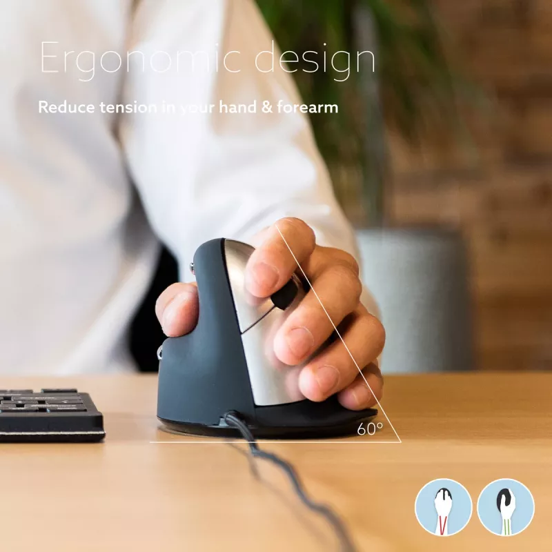 R-Go Tools Ergonomische Maus R-Go HE Break mit Break-Software, mittel (Handgröße 165–185 mm), linkshändig, kabelgebunden, schwarz