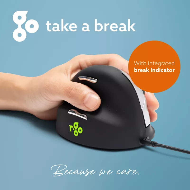 R-Go Tools Ergonomische Maus R-Go HE Break mit Break-Software, mittel (Handgröße 165–185 mm), linkshändig, kabelgebunden, schwarz