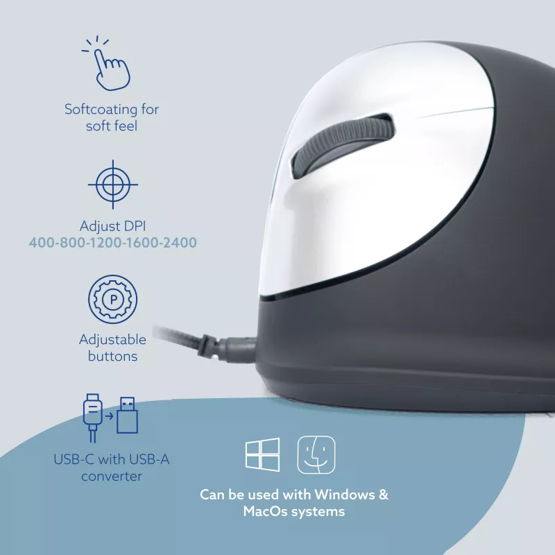 R-Go Tools Ergonomische Maus R-Go HE Break mit Break-Software, mittel (Handgröße 165–185 mm), linkshändig, kabelgebunden, schwarz