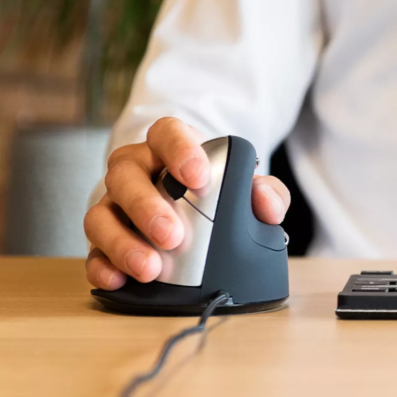 R-Go Tools Ergonomische Maus R-Go HE Break mit Pausensoftware, groß (Handgröße ≥ 185 mm), rechtshändig, kabelgebunden, schwarz