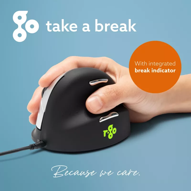 R-Go Tools Ergonomische Maus R-Go HE Break mit Pausensoftware, groß (Handgröße ≥ 185 mm), rechtshändig, kabelgebunden, schwarz