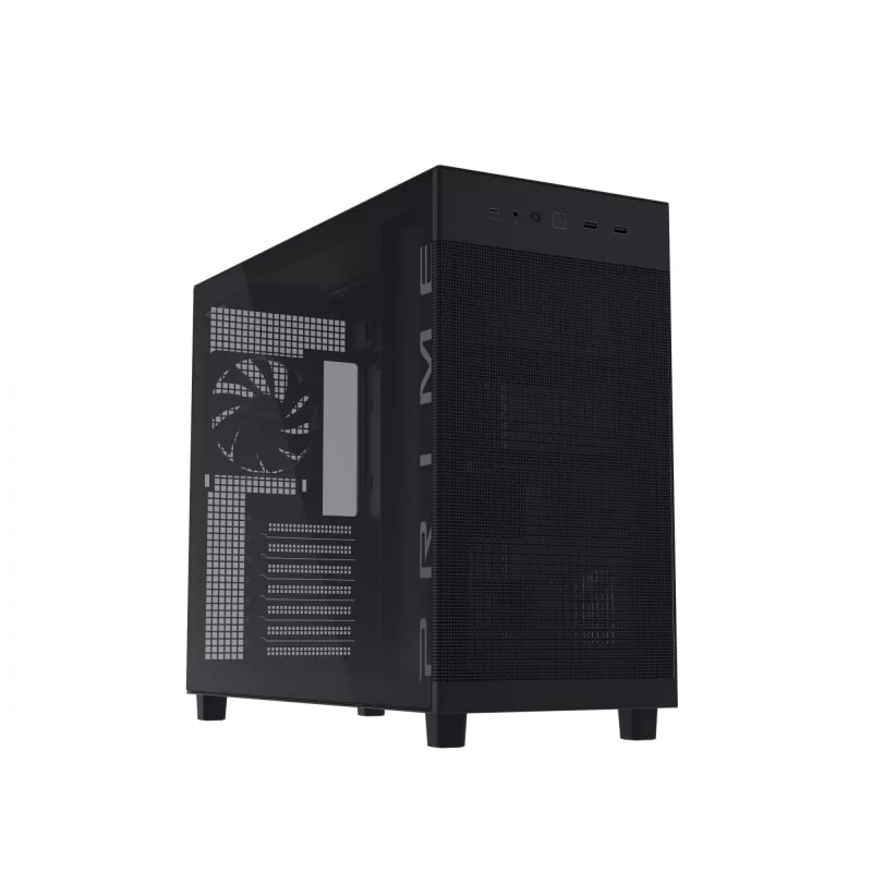 ASUS PRIME AP303 TG 90DC00V0-B39010 Midi-Tower PC-Gehäuse, ATX/Micro-ATX/Mini-ITX, Tempered Glass, 2x USB 3.2, ohne Netzteil, schwarz
