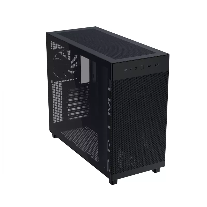 ASUS PRIME AP303 TG 90DC00V0-B39010 Midi-Tower PC-Gehäuse, ATX/Micro-ATX/Mini-ITX, Tempered Glass, 2x USB 3.2, ohne Netzteil, schwarz