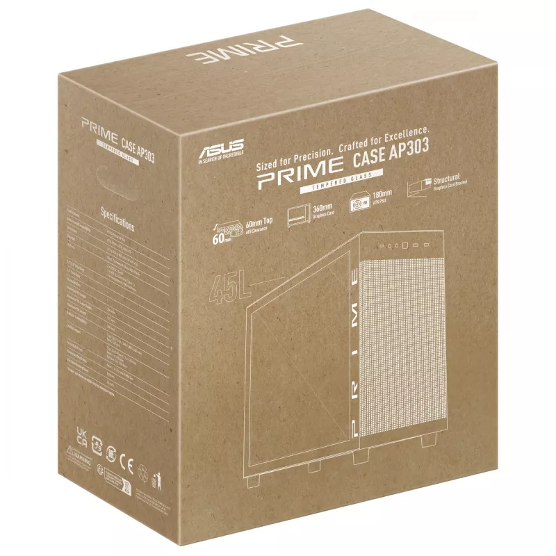 ASUS PRIME AP303 TG 90DC00V0-B39010 Midi-Tower PC-Gehäuse, ATX/Micro-ATX/Mini-ITX, Tempered Glass, 2x USB 3.2, ohne Netzteil, schwarz