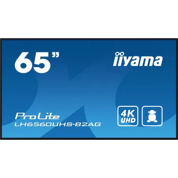 iiyama LH6560UHS-B2AG Signage Display Digital A-board 163,8 cm (64,5 Zoll) LED Wi-Fi 500 cd/m² 4K Ultra HD Schwarz Integrierter Prozessor Android 11 24/7