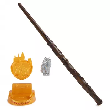 Wizarding World Harry Potter, 12-Zoll Magical Collector Hermione Granger Zauberstab mit Ständer & Druckguss-Icon, Magische Geschöpfe, Kostümzubehör