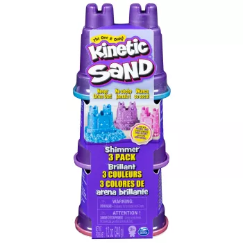 Kinetic Sand, Shimmer Sand 3er-Pack mit Förmchen und 340g, kinetischer Sand für Kinder, 4 Jahre, ungiftig, Kunststoff, Blau, Pink, Lila