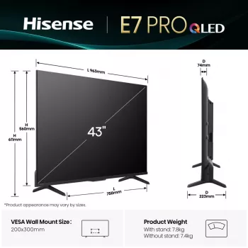 Hisense 43E77Q PRO 109,2 cm (43 Zoll) 4K Ultra HD Smart TV Wi-Fi Schwarz