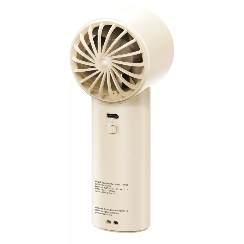 Verbatim Cool’n’Go IceTouch Handheld Fan White/Silver, Silber, Weiß, 1 Lüfter, Handventilator, 1 Stück, 8 W, Lithium-Ion (Li-Ion)