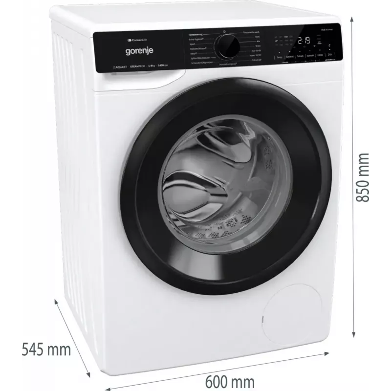 Gorenje WPNA94A1TS Frontlader-Waschmaschine 9 kg, 1400 U/min, ConnectLife WLAN, Weiß/Schwarz