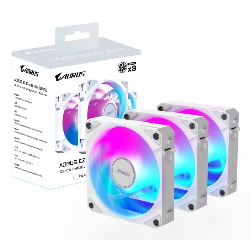 Gigabyte AORUS EZ CHAIN FAN 120 ICE Gehäuselüfter, 3er-Pack, 120 mm, Weiß, GP-ECFAN1203 ICE