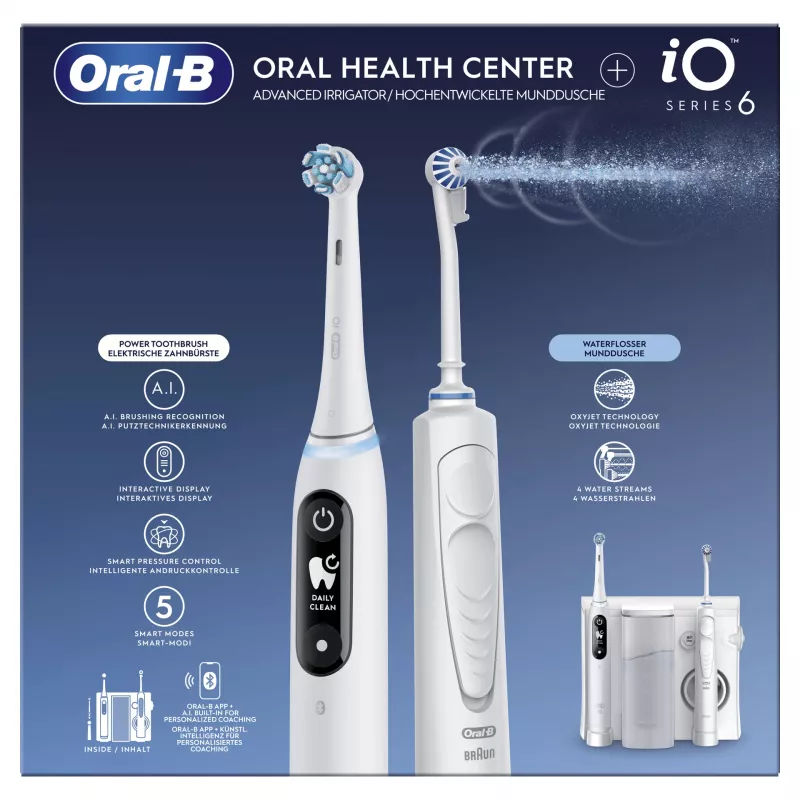 Oral-B iO6 elektrische Zahnbürste mit OxyJet Reinigungssystem (Munddusche), Weiß