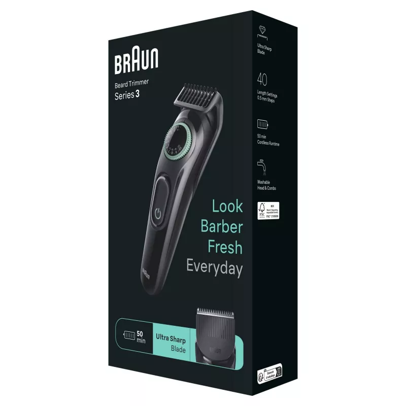 Braun BeardTrimmer 3 BT3411 Akku 40 2 cm Schwarz, Grün