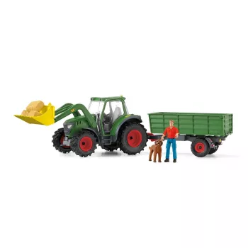 Traktor mit Anhänger Schleich FARM WORLD 42608 Schwarz Grün Rot Gelb