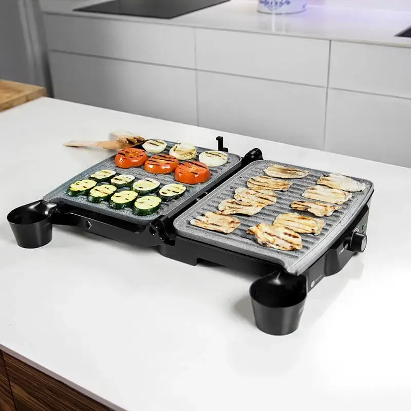 Kontaktgrill CECOTEC Rock'nGrill 2000 — 2000 W, rechteckig, schwarz/Edelstahl, einstellbarer Thermostat, 340×330×130 mm