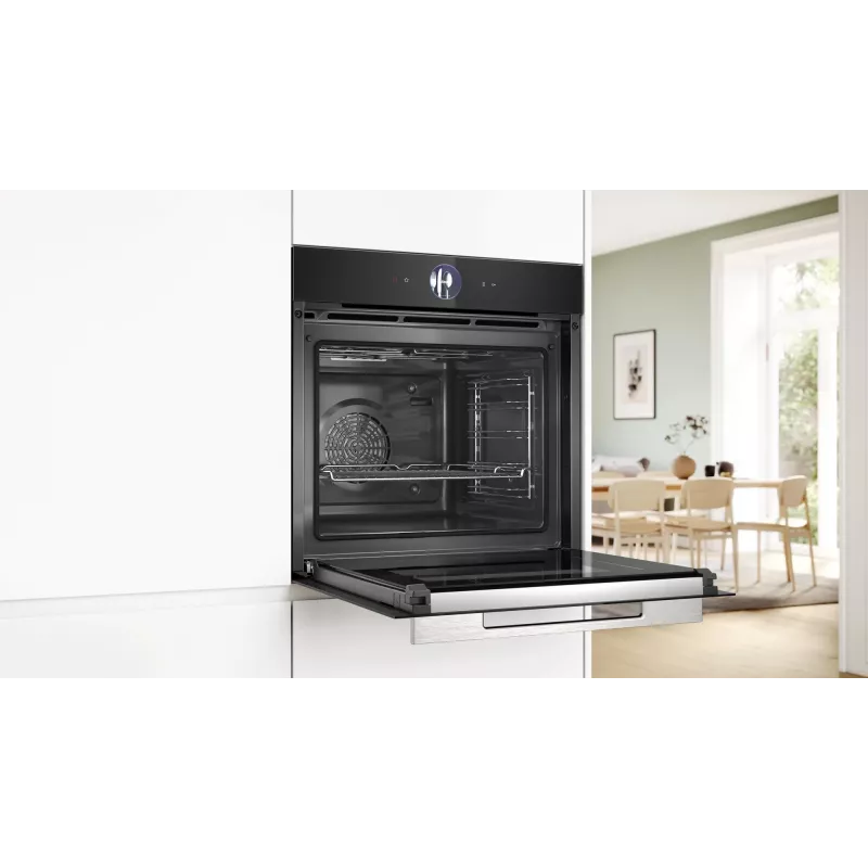 Bosch Serie 8 HRG7764B1 Einbaubackofen, 60 cm, 71 l, A+, Dampf, AirFry, Pyrolyse, Home Connect, Schwarz