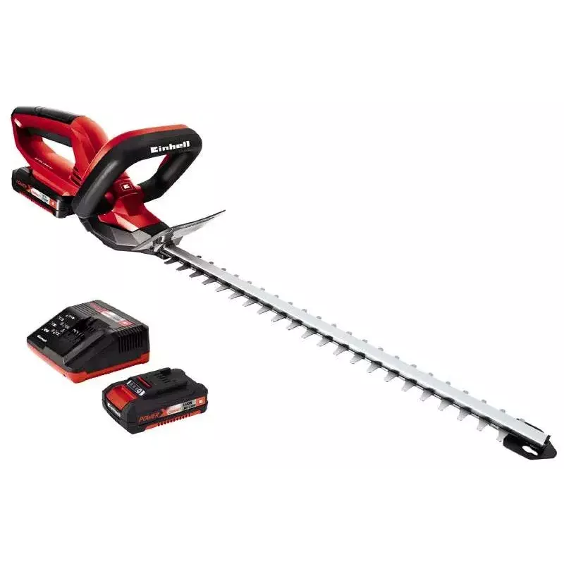 Einhell GE-CH 1846 Li Kit Akku-Heckenschere, 18 Volt, Li-Ionen-Akku 2,0 Ah, Doppelmesser, 52 cm Schnittlänge, rot/schwarz