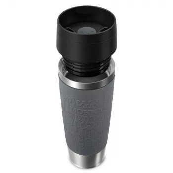 Reisebecher EMSA Classic Grande 500 ml — Grau Edelstahl, Silikonabdeckung, Polypropylendeckel, Ø 8,3 cm × 240 mm