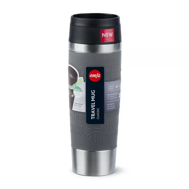 EMSA N2022300 Travel Mug Classic Grande Thermobecher, 500 ml, Edelstahl/PP/Silikon, Quick-Press-Verschluss, grau