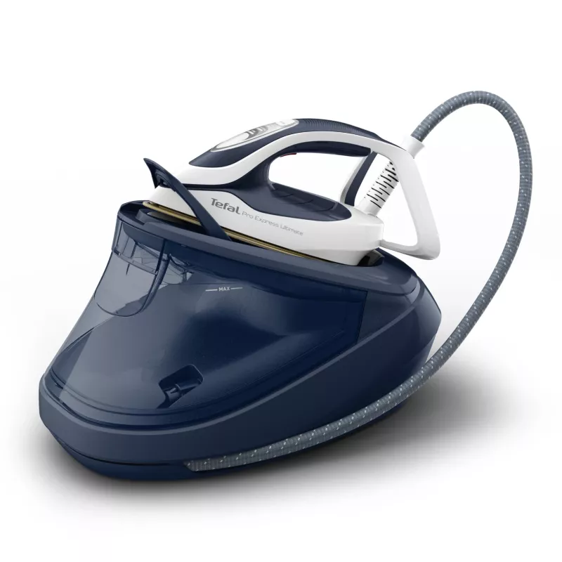 Tefal Pro Express Ultimate II GV9720 Dampfbügelstation, 3000 W, 1,2 l, Durilium Airglide Autoclean Ultra Thin Bügelsohle, Blau/Weiß