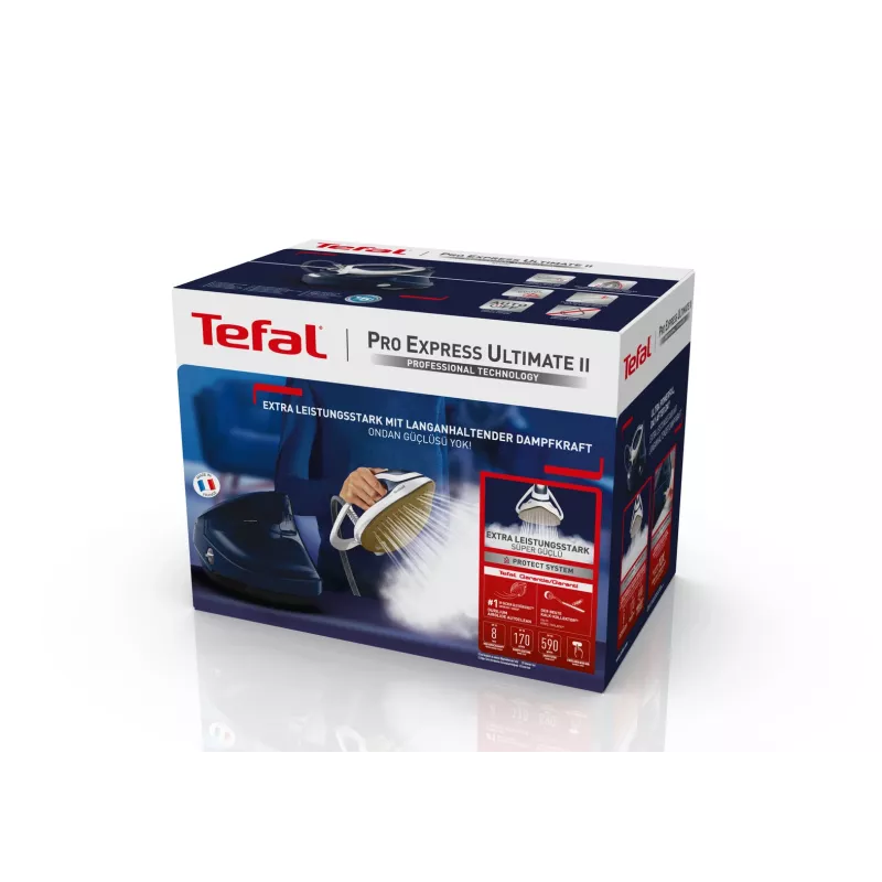 Tefal Pro Express Ultimate II GV9720 Dampfbügelstation, 3000 W, 1,2 l, Durilium Airglide Autoclean Ultra Thin Bügelsohle, Blau/Weiß