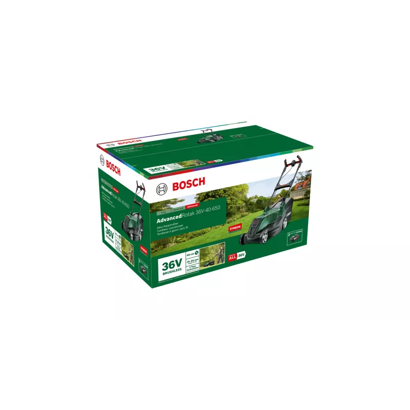 Akku-Rasenmäher Bosch AdvancedRotak 36V-40-650 mit 36 V Power und 2×4,0 Ah Akkus