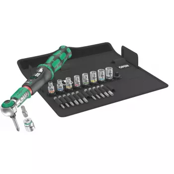 Wera 05075832001 Safe-Torque A 2 Set 1 Drehmomentschlüssel-Set mit Ratschenfunktion, 23-teilig, 1/4" Sechskant, 2–12 Nm, schwarz/grün