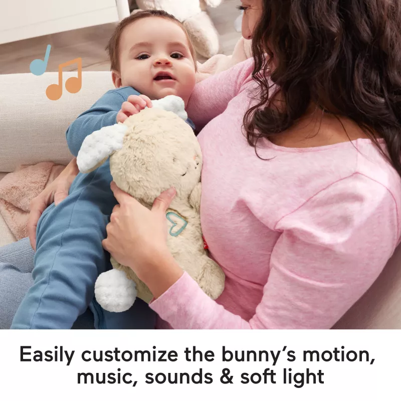 Fisher-Price Soothe & Settle Bunny Plüsch-Babyspielzeug & anpassbares Klanggerät mit Bewegung