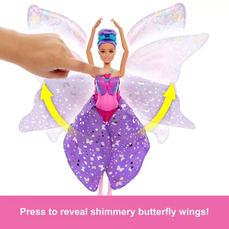 Barbie Dance and Flutter Puppe mit 2-in-1 Verwandlung von Tänzerin zu Schmetterling, lila Haare