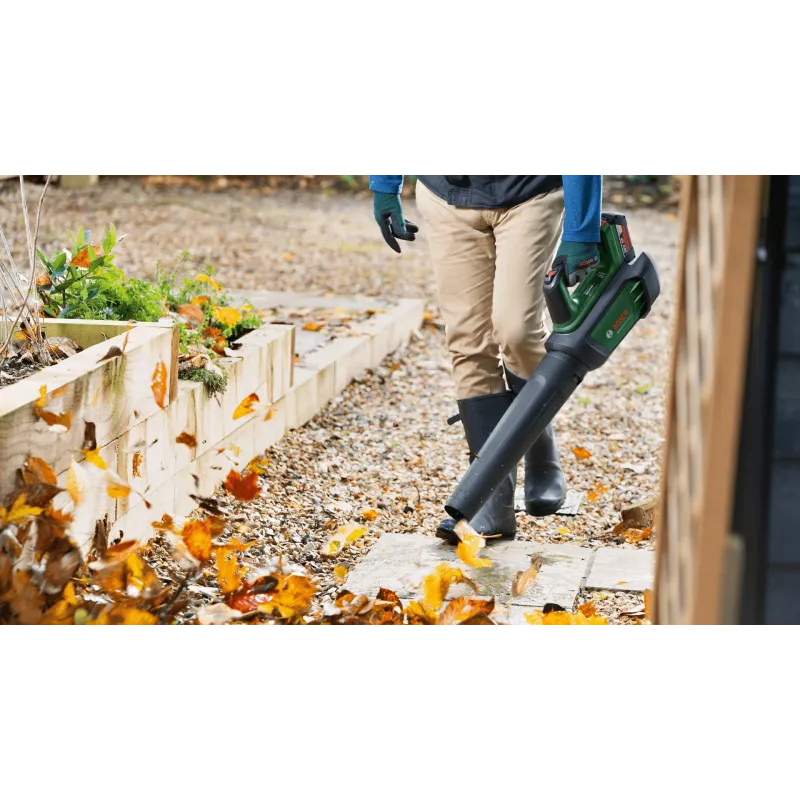 Bosch AdvancedLeafBlower 36V-750 Akku-Laubbläser, 36 V, 1x 2,0 Ah, Ladegerät, 750 m³/h, 100-200 km/h, bürstenlos, 3,5 kg, grün/schwarz