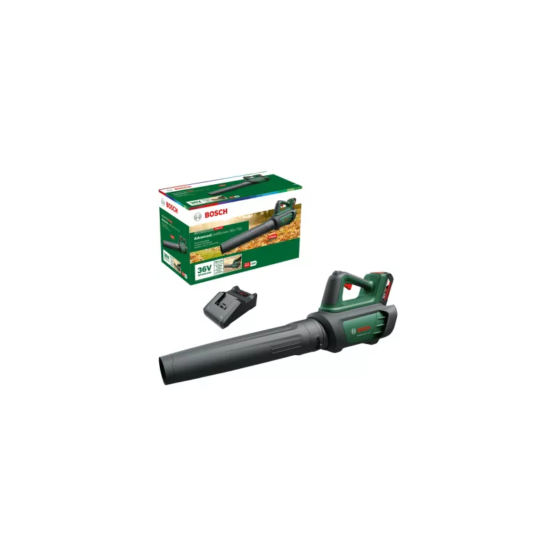Bosch AdvancedLeafBlower 36V-750 Akku-Laubbläser, 36 V, 1x 2,0 Ah, Ladegerät, 750 m³/h, 100-200 km/h, bürstenlos, 3,5 kg, grün/schwarz