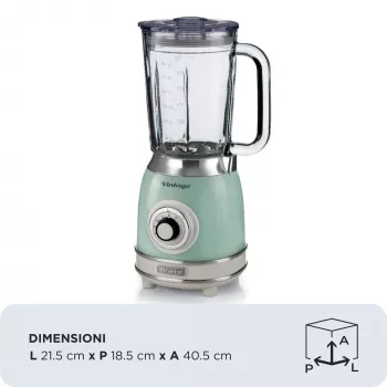 Ariete 583, Vintage-Mixer mit 1,5-Liter-Glaskrug, 4 Edelstahlklingen, 4 Geschwindigkeiten + Pulse, 1000 Watt, Grün