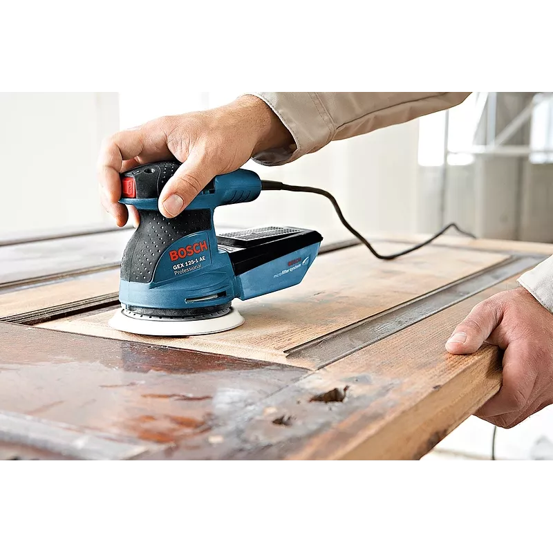 Bosch GEX 125-1 AE Professional Exzenterschleifer, 250 W, 125 mm, 12000 U/min, 2,5 mm Schwingkreis, mit Koffer, blau/schwarz