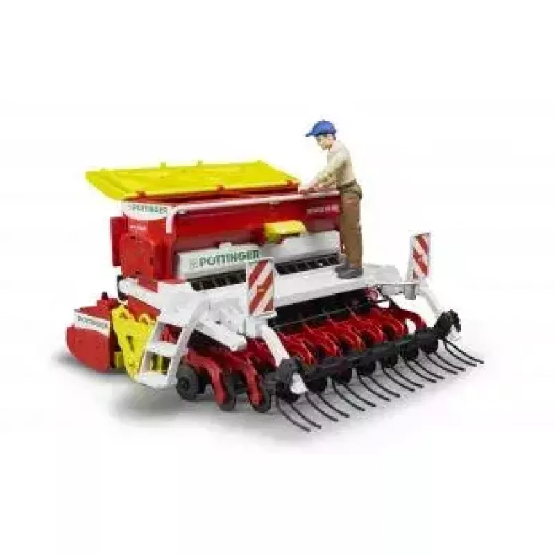 Bruder Pöttinger Vitasem 302ADD Kreiselegge-Sämaschine, Modell 1:16, Rot/Weiß/Gelb