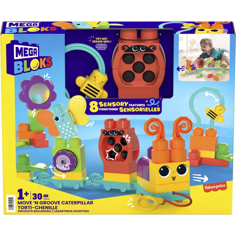 Bauset MEGA BLOKS Move 'n Groove Caterpillar von MATTEL — 30 Teile, Kunststoff, mehrfarbig, ab 1 Jahr