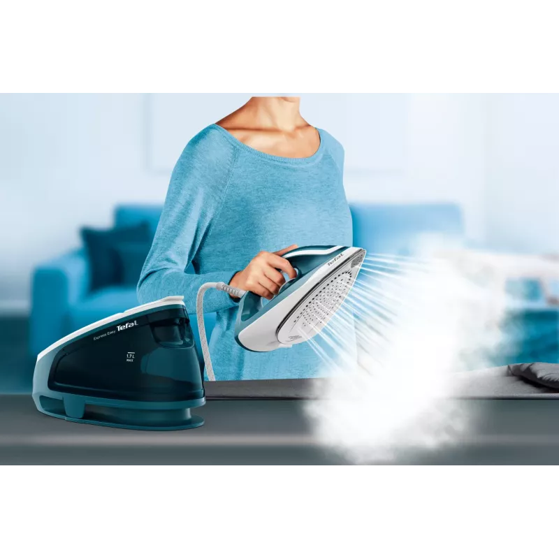 Tefal Express Easy SV6131E0 Dampfbügelstation, 5,8 bar, 120 g/min, 350 g/min Dampfstoß, 1,7 l, automatische Abschaltung, weiß/türkis
