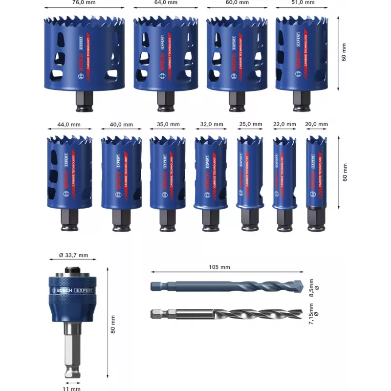 Bosch 2 608 900 447 Expert Tough Material Lochsägenset, 14-teilig, 20–76 mm
