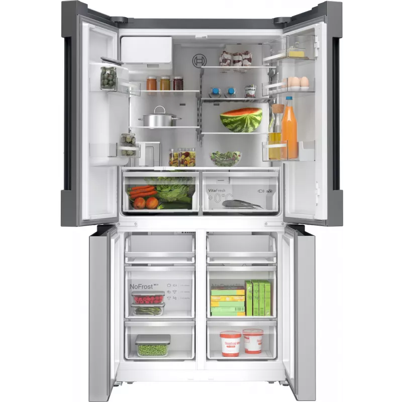 Bosch Serie 6 KFI96APEA French-Door-Kühl-Gefrierkombination, 574 l (375 l Kühlteil + 199 l Gefrierteil), Energieeffizienzklasse E, Home Connect, Edelstahl (gebürstet)