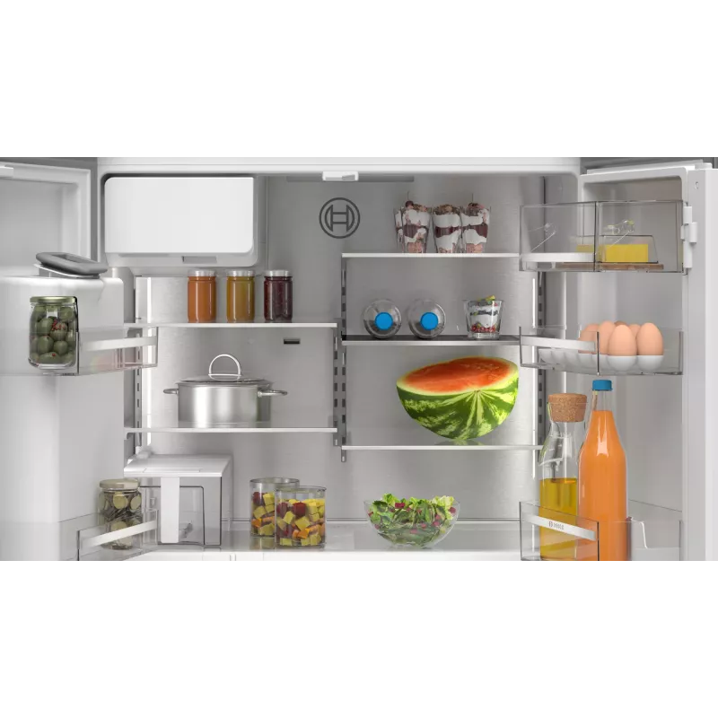 Bosch Serie 6 KFI96APEA French-Door-Kühl-Gefrierkombination, 574 l (375 l Kühlteil + 199 l Gefrierteil), Energieeffizienzklasse E, Home Connect, Edelstahl (gebürstet)