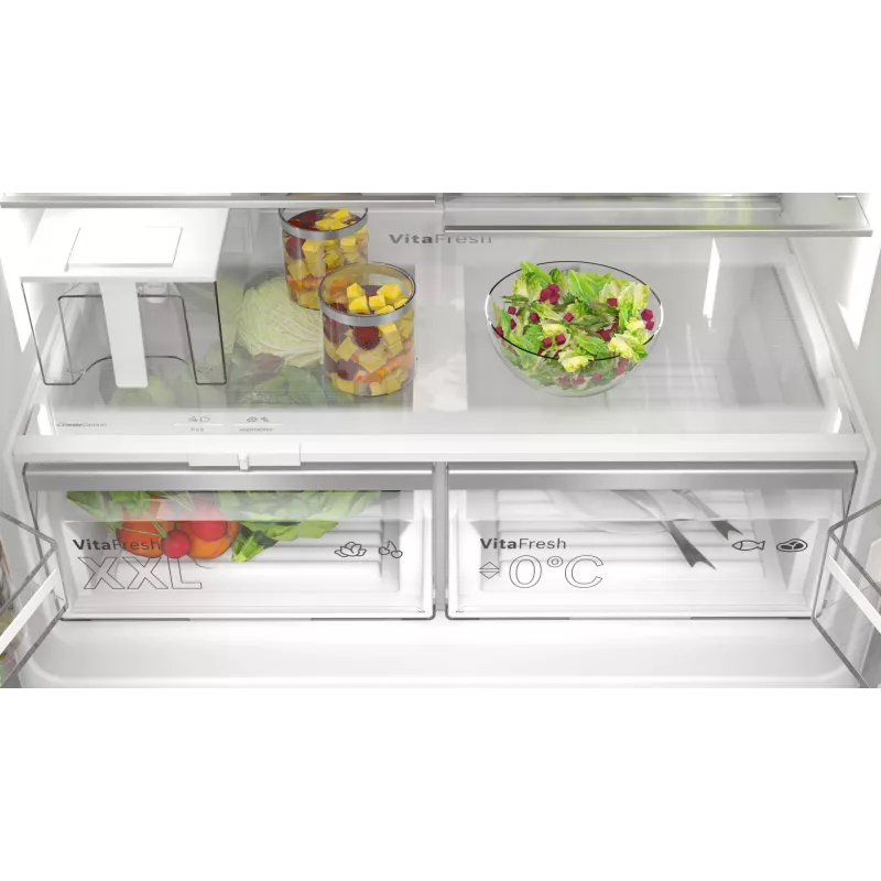Bosch Serie 6 KFI96APEA French-Door-Kühl-Gefrierkombination, 574 l (375 l Kühlteil + 199 l Gefrierteil), Energieeffizienzklasse E, Home Connect, Edelstahl (gebürstet)