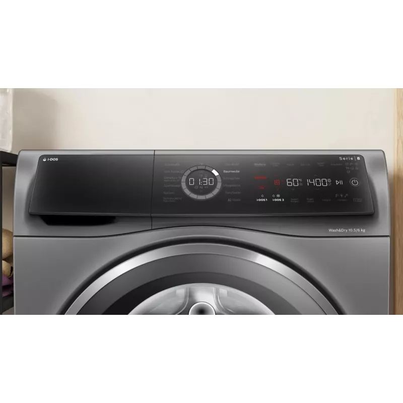 Bosch Serie 8 WNC254AS0 Waschtrockner Freistehend Frontlader Edelstahl