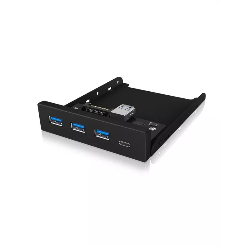 ICY BOX IB-HUB1418-i3 3,5-Zoll-Frontpanel mit USB-3.0-Hub, 3x USB Type-A, 1x USB Type-C, Schwarz