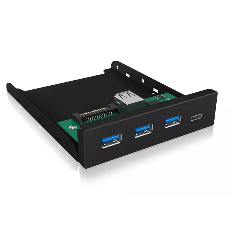 ICY BOX IB-HUB1418-i3 3,5-Zoll-Frontpanel mit USB-3.0-Hub, 3x USB Type-A, 1x USB Type-C, Schwarz