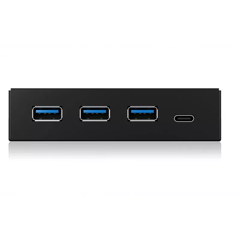 ICY BOX IB-HUB1418-i3 3,5-Zoll-Frontpanel mit USB-3.0-Hub, 3x USB Type-A, 1x USB Type-C, Schwarz