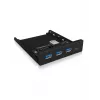 ICY BOX IB-HUB1418-i3 3,5-Zoll-Frontpanel mit USB-3.0-Hub, 3x USB Type-A, 1x USB Type-C, Schwarz