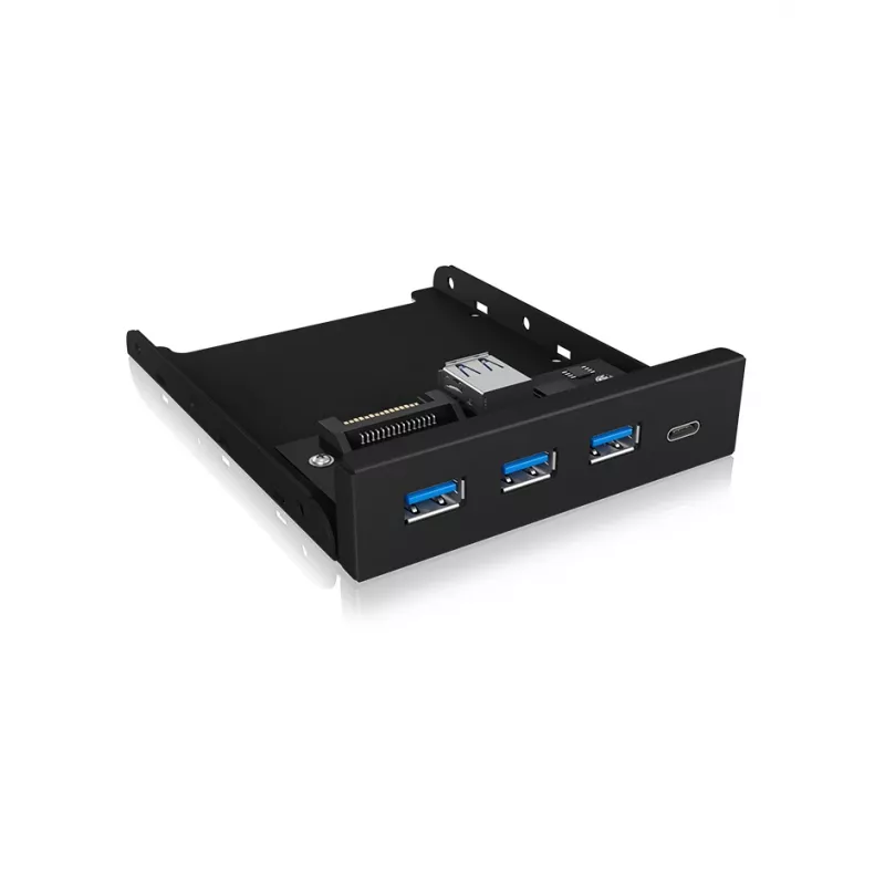 ICY BOX IB-HUB1418-i3 3,5-Zoll-Frontpanel mit USB-3.0-Hub, 3x USB Type-A, 1x USB Type-C, Schwarz