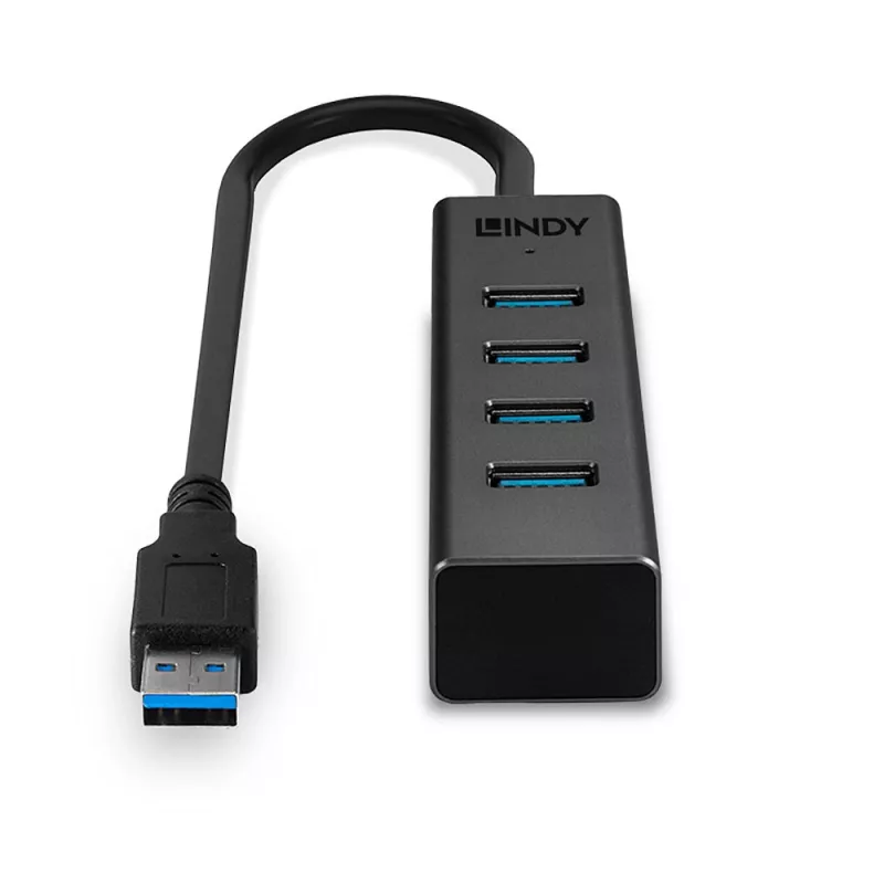 Lindy 43325 4-Port USB 3.2 Gen 1 Typ-C Hub, 4x USB-A, 5 Gbit/s, grau, Aluminium/Kunststoff